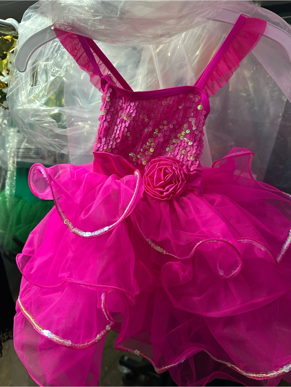 Weissman Hot Pink Sequin Tutu Dress with Rosette